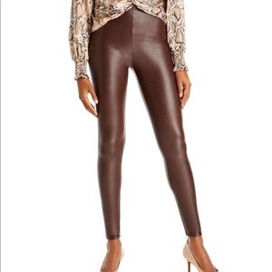 AQUA Faux Leather High Waist Leggings - In Dark Brown